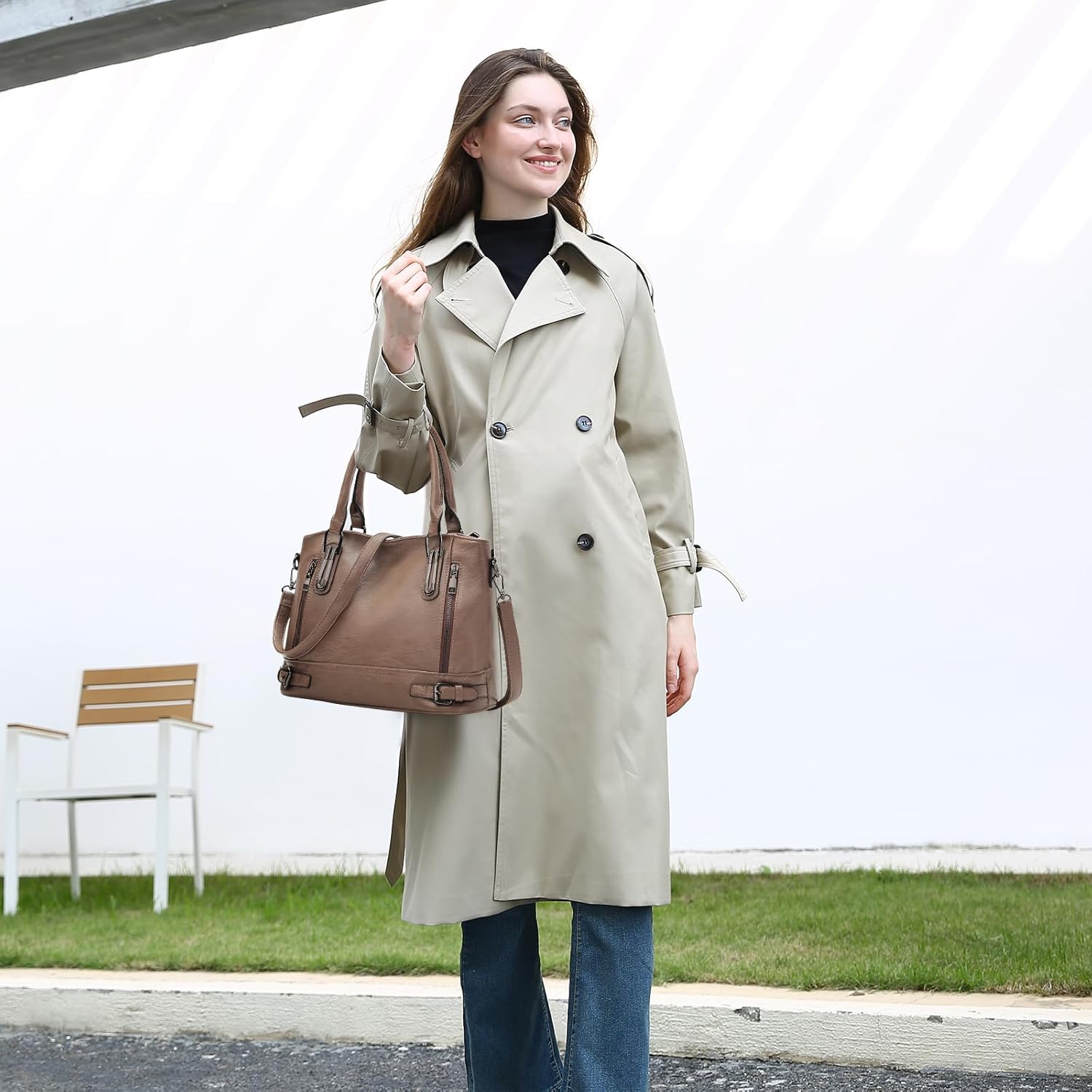 Sac à main bandouliere en Cuir PU pour Femme Messenger Hobo Sac Fourre Tout Grande capacité pour le Travail Shopping Party Voyage Brun Clair