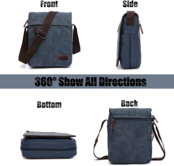 LOSMILE Hommes Sacs d'épaule, Sacs bandoulière en toile, Sacs pour ordinateur portable, Besaces,Sac d’Ecole, Travail ou vie scolaire M M-bleu