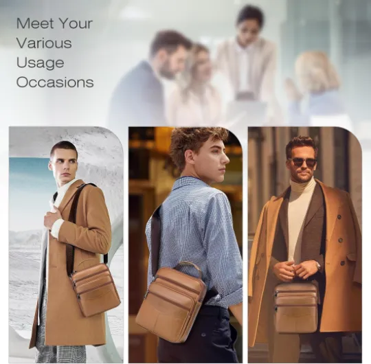 Grand Sacoche Homme Bandouliere Cuir Sac porté Epaule en Cuir Homme Pochette Besaces Sac à Dos Sac de Messager Porte-Documents Sac Bandoulière Cartable Crossbody Sac à Main Marron A