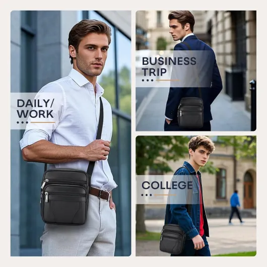 Sacoche Homme Bandouliere Sacoche Homme Cuir Veritable Petit Sac Bandoulière Homme Sac Porté Epaule Sacs Business Sacs à Dos Porté Travers Pochettes Sacs à Main Voyage E-noir