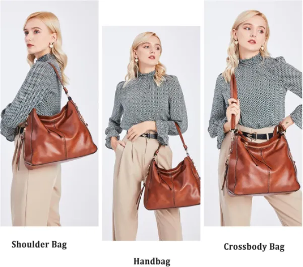 Sac a Main Femmes PU Cuir Sac à Bandoulière D'épaule Fourre-Tout Portefeuille Set Marron