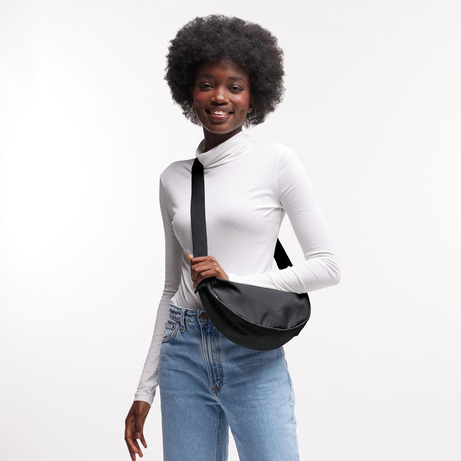 Sac à Main Moon Bag en Ocean Impact Plastic - Sac Demi Lune Imperméable Recyclé - Sac Banane Crossbody avec Bandoulière Ajustable Black (Small)