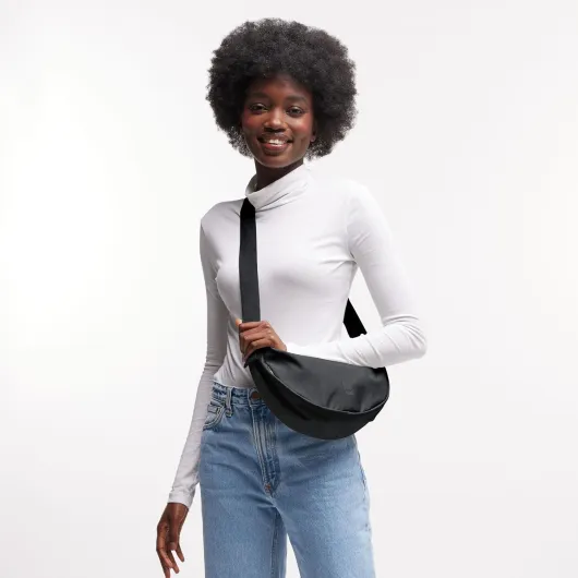 Sac à Main Moon Bag en Ocean Impact Plastic - Sac Demi Lune Imperméable Recyclé - Sac Banane Crossbody avec Bandoulière Ajustable Black (Small)