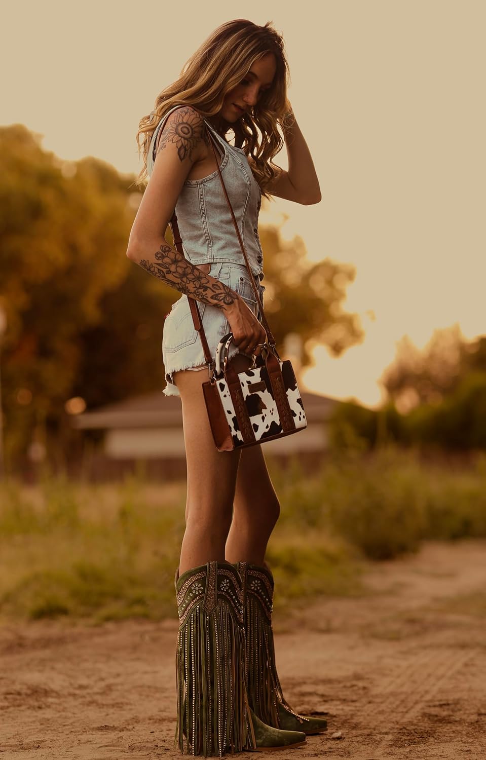 Wrangler Mini sac fourre-tout pour femme Imprimé vache Imprimé Vache Marron