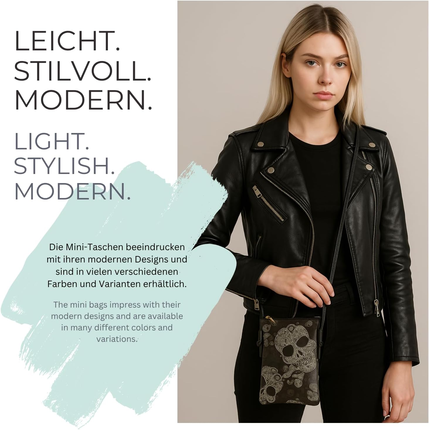 Mini sac à bandoulière pour femme, imprimé tête de mort Paisley, sac à main, étui pour téléphone portable 02012365 Noir-blanc