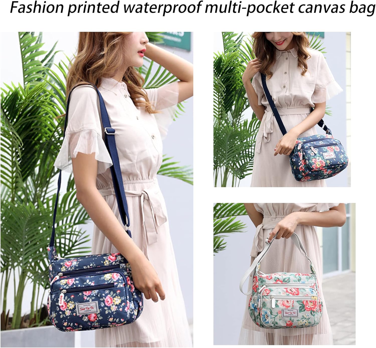 Milky Way Sac à main imperméable multi-poches pour femme - Sac à bandoulière décontracté en toile imprimée pour l'extérieur, bleu foncé, taille unique Blanc