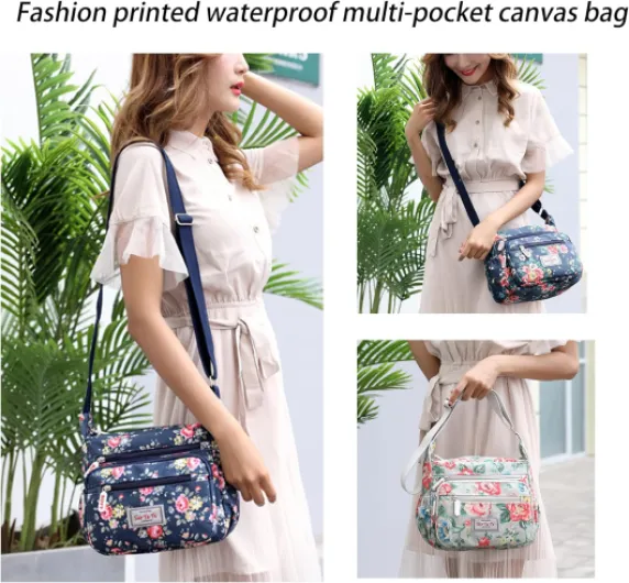 Milky Way Sac à main imperméable multi-poches pour femme - Sac à bandoulière décontracté en toile imprimée pour l'extérieur, bleu foncé, taille unique Blanc