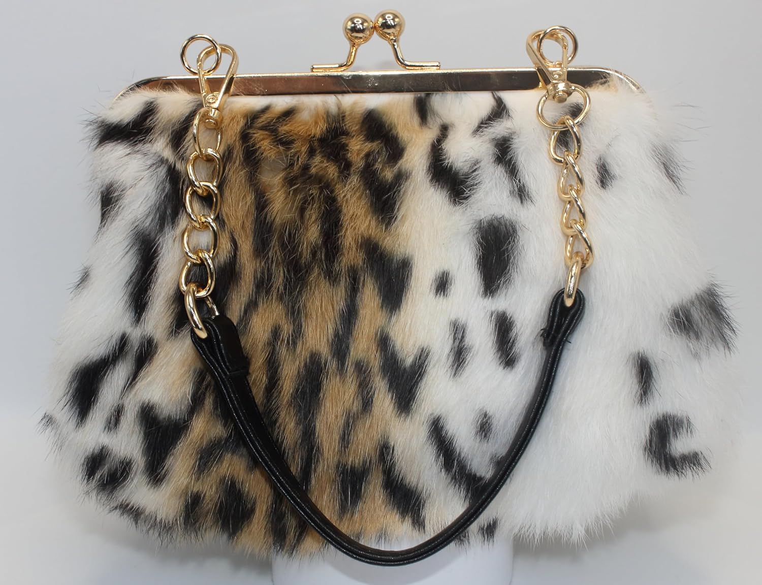 Fosrion Élégant sac à main en fourrure de lapin Rex imprimé léopard avec sangles interchangeables pour femme, pochette polyvalente et sac à bandoulière, multicolore, Medium