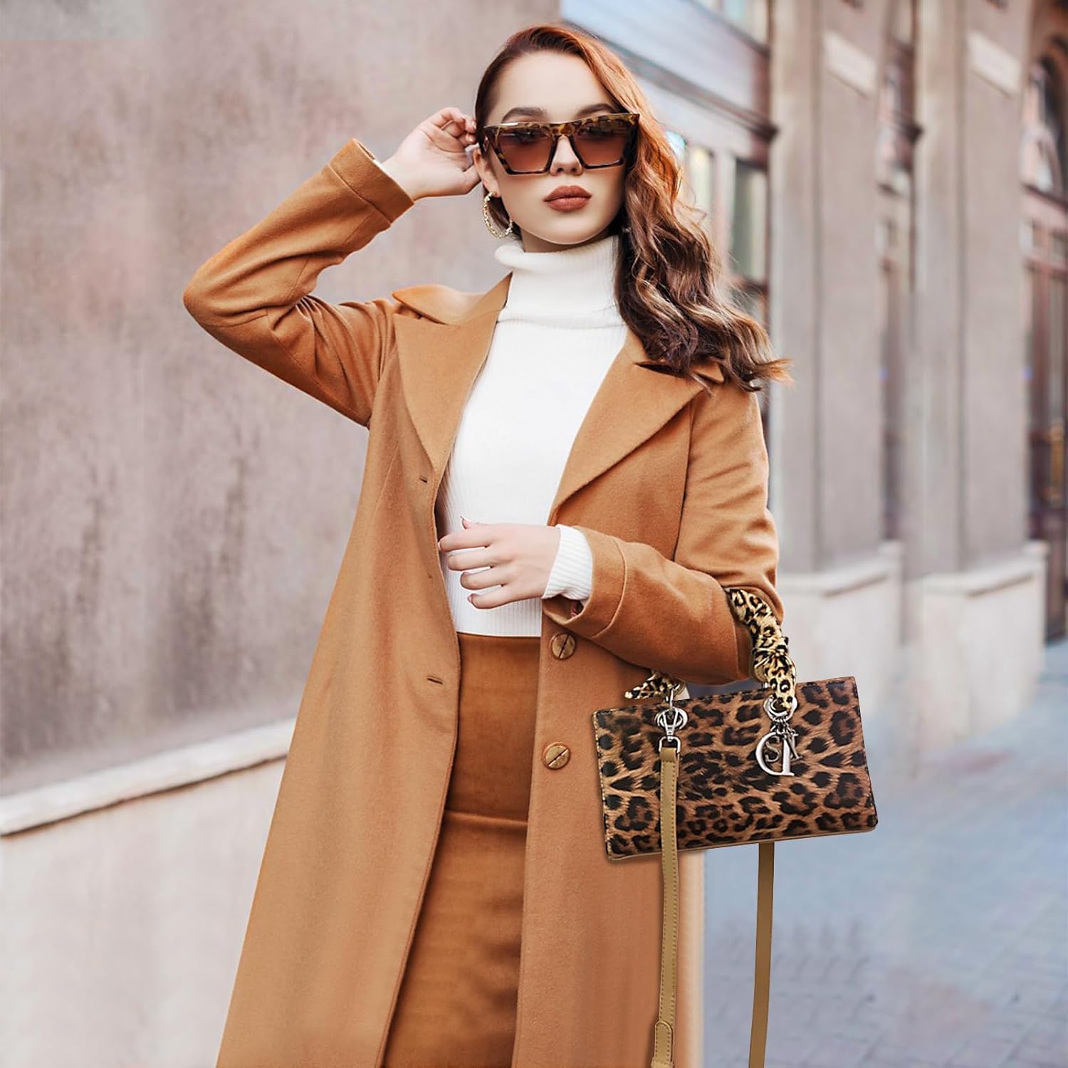 Sac à Main Imprimé Léopard pour Femme PU Cuir Sacs Portés Épaule Étanche Sac Bandoulière Mode Sac Messager Élégant Sacs Fourre-Tout Voyage Achats Travail Sac Hobo Sac Cabas Kaki M L Kaki M