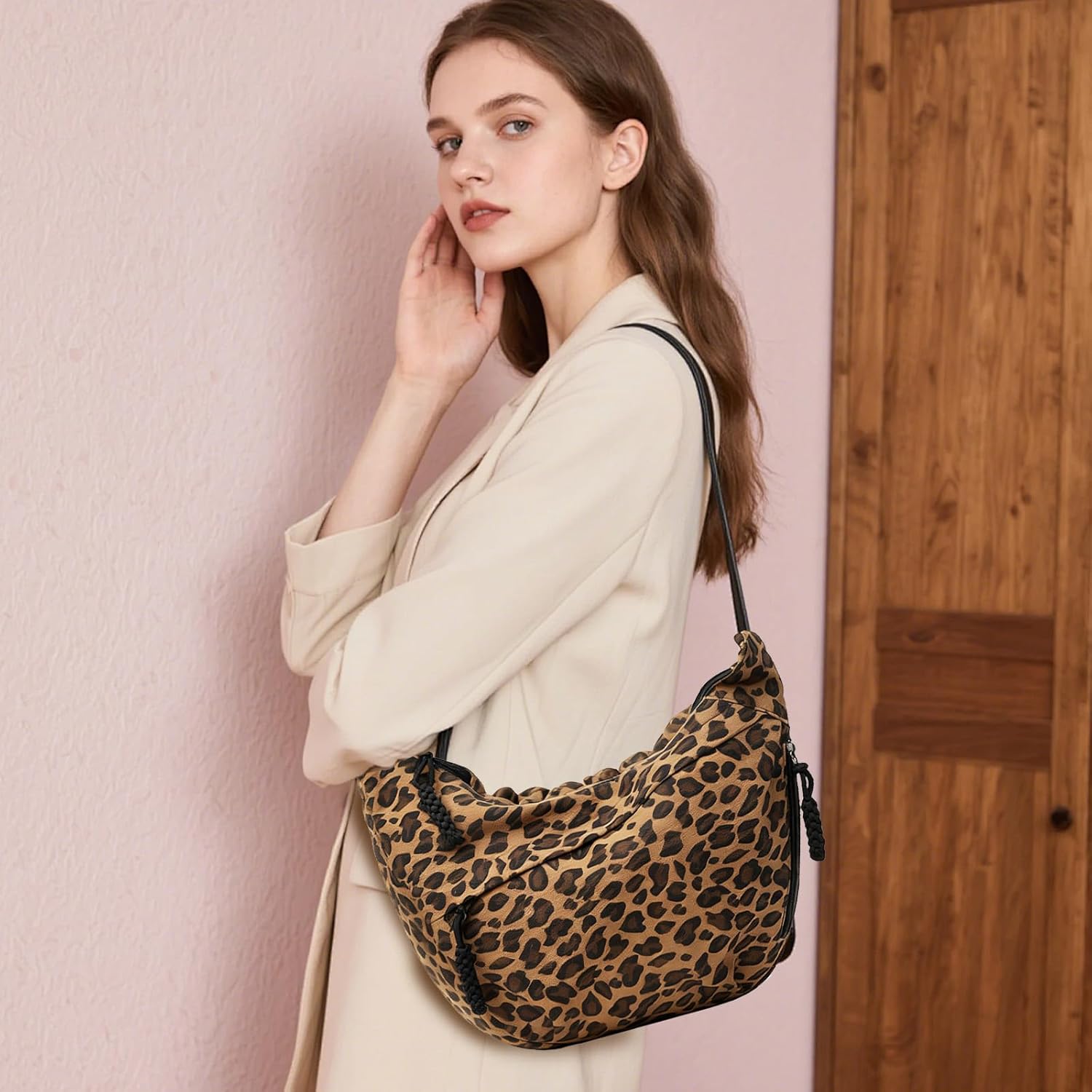 Grande Sac a Main Femme Bandouliere, Leopard Sac Bandoulière Femme, Réglable sac Leopard, pour Les Voyages, Les Courses, Le Travail