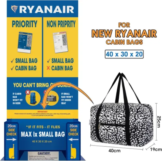Narwey Sac de Voyage 40x20x25 Ryanair Cabine Bagage Pliable Voyage Bagage Avion de Sport Weekend Femme Homme (Imprimé Léopard Noir)