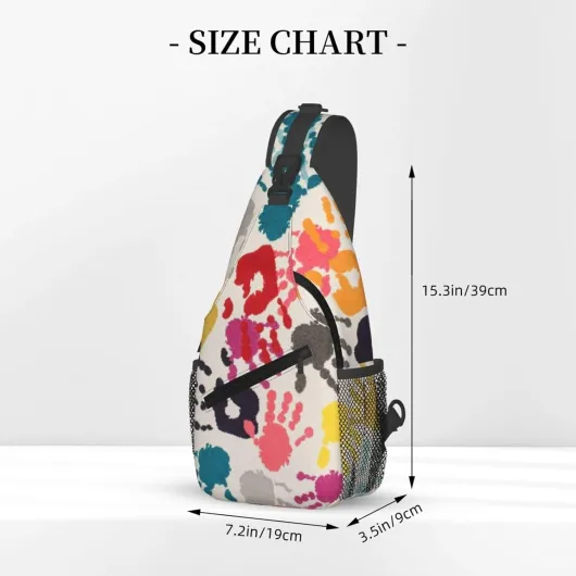 Sac à bandoulière imprimé à la main pour homme, sac de poitrine imprimé extérieur léger décontracté en polyester avec fermeture éclair, Noir , Taille unique