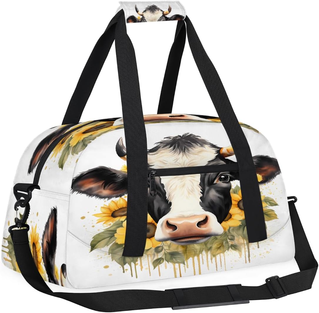 Sac de sport de voyage pour homme et femme, résistant à l'eau, sac de sport, sac de week-end, sac à main de nuit, Imprimé animal vache tournesol