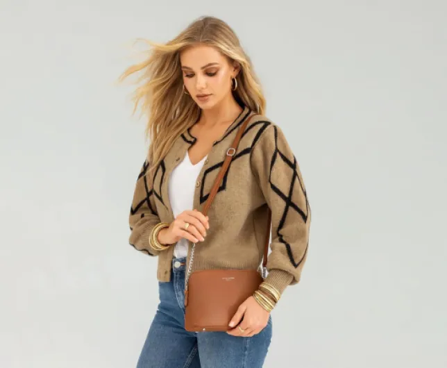 Petit Sac Bandoulière Femme - Sac à Main Chaîne Argentée Porté Epaule - Besace Sacoche Messenger Téléphone Cuir PU Rigide - Fourre-Tout Ville Voyage Shopping Mode Chic Taupe