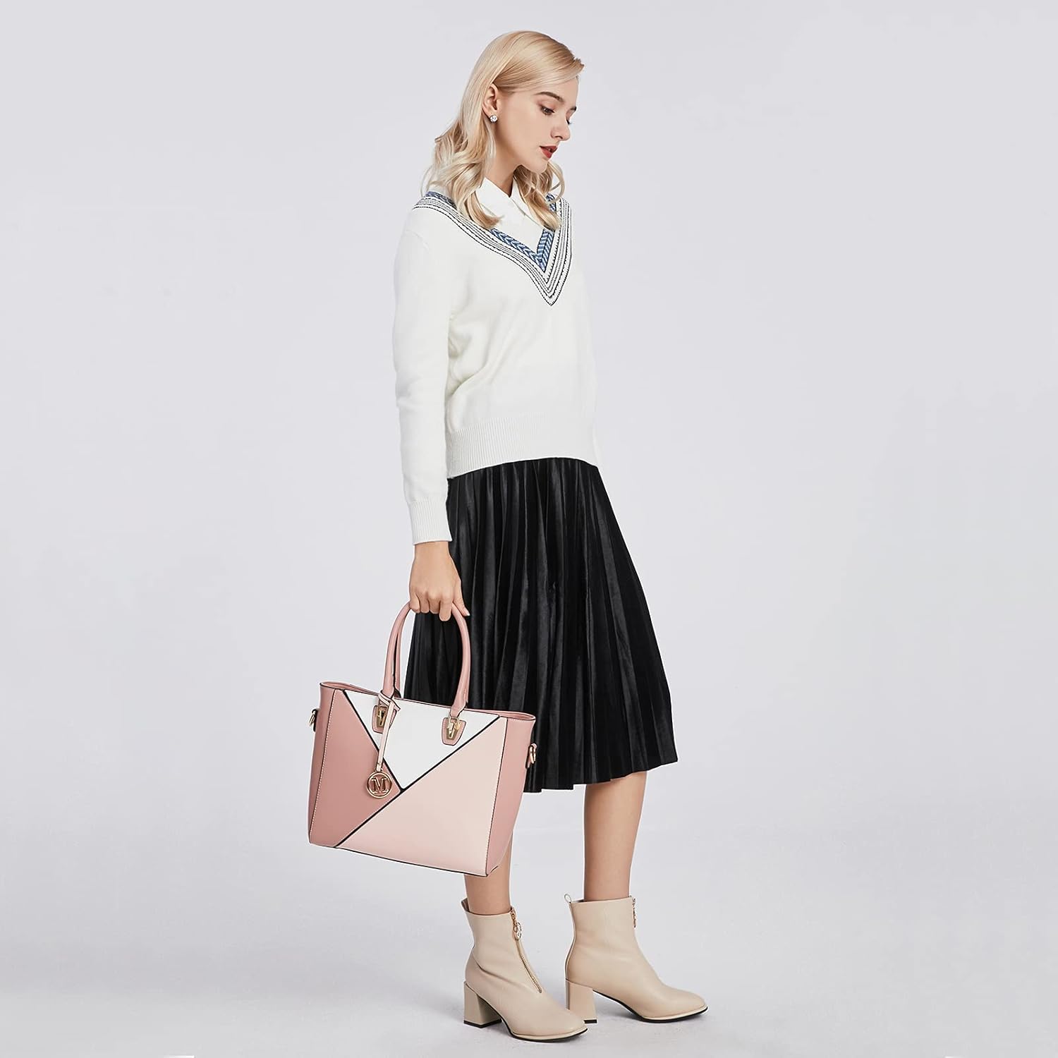 Sac à Main Femme en Cuir PU, Cabas Bandoulière Multicolore,Idéal pour l'École, le Travail et l'Usage Quotidien Nude+d Nude