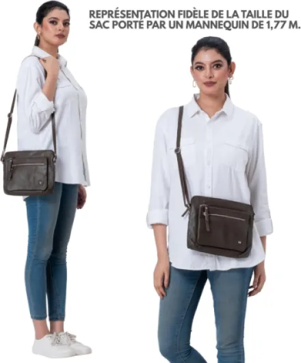 Wise Owl Accessories – Sac bandoulière femme/sacoche homme en cuir véritable grainé, petit sac à main unisexe, 5 poches zippées Nappa au Chocolat