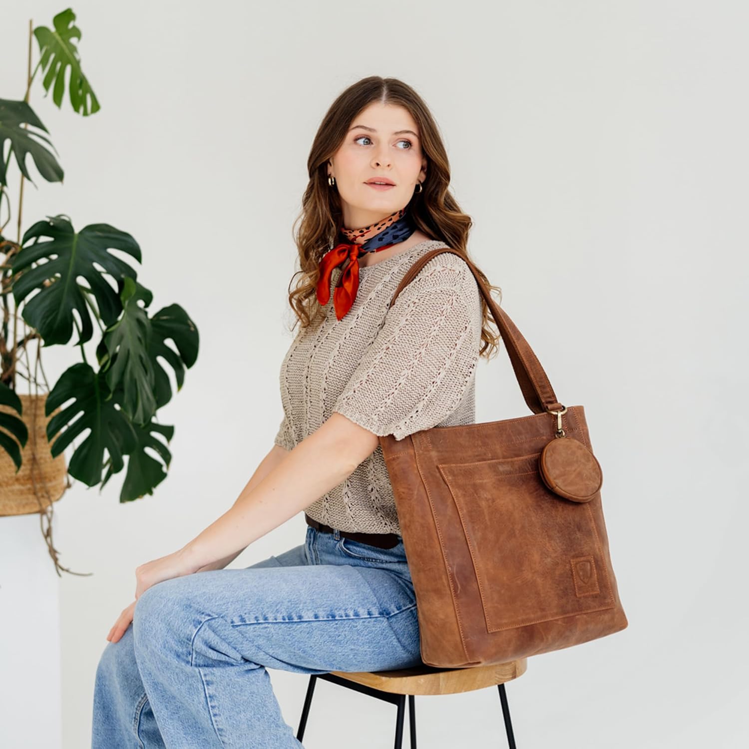 Seville Grand Sac Cabas en Cuir Véritable pour Femme, Sac à Main Porté Main ou Épaule, Élégant, Spacieux et Pratique pour le Travail ou le Quotidien Marron Clair