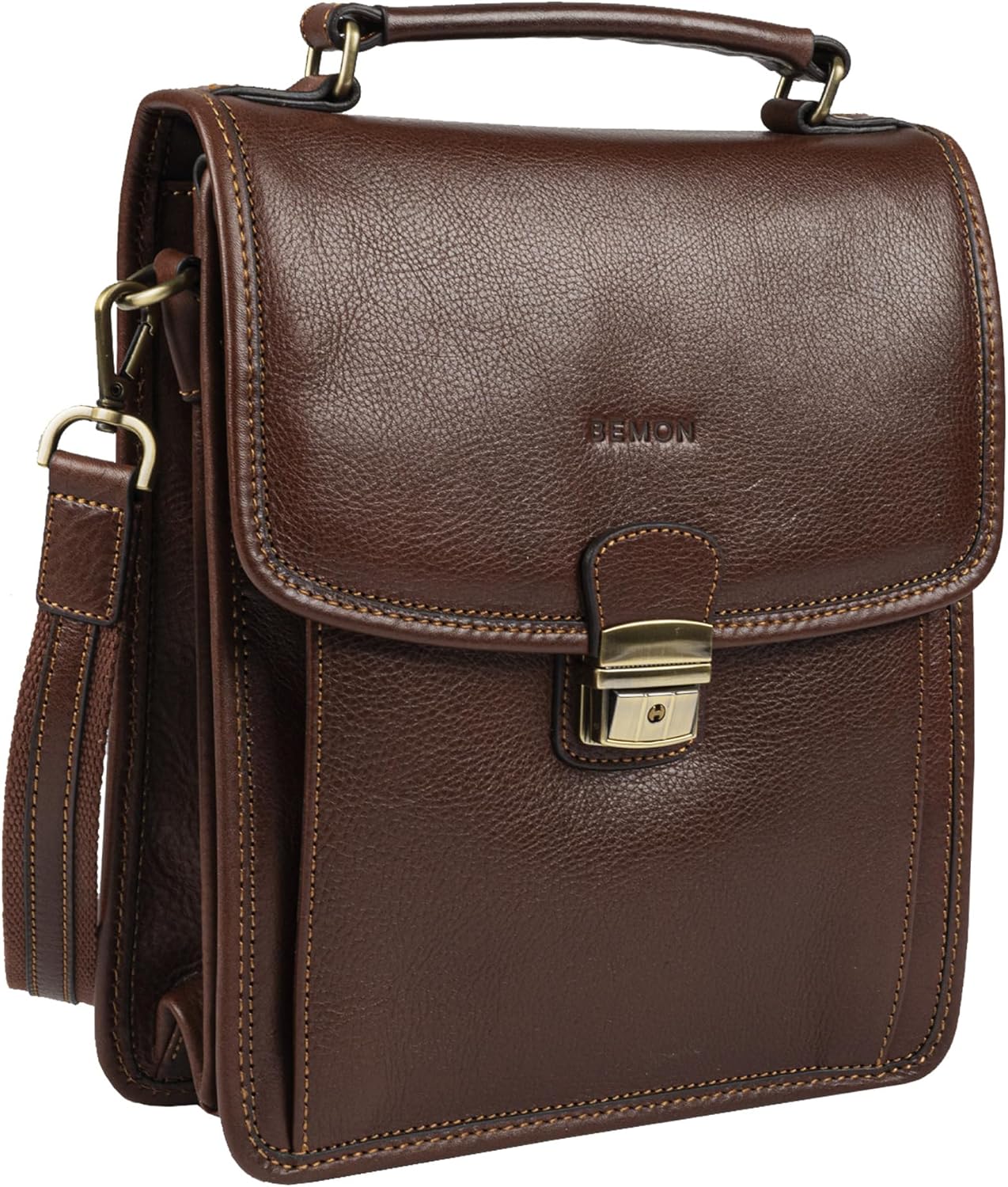 BEMON Sacoche Nino en Cuir Homme, Porté main ou bandoulière Marron