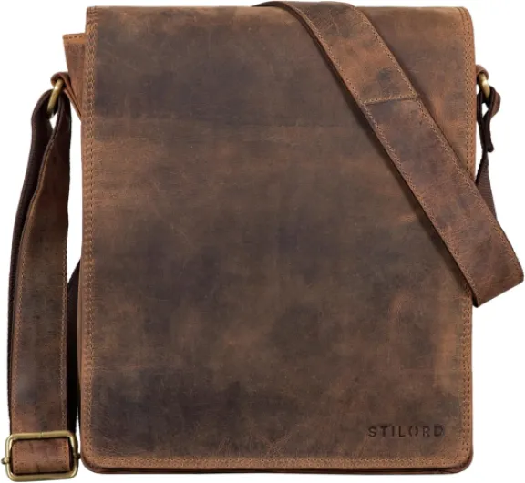 Lars Vintage Sac Besace pour Hommes Sac Bandoulière Cuir pour Macbook 13,3 Pouces Documents DIN A4 Sac Messager Sac à l'Épaule Couleur:Calais - Marron