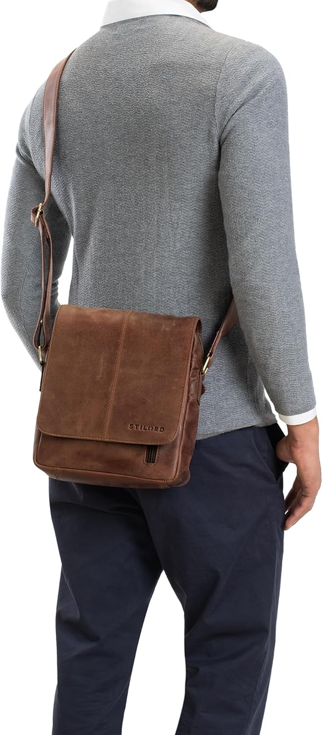 Matt Sacoche Homme Cuir Petit Sac Bandoulière Homme Cuir Véritable Besace Pochette Sacs à Main Vintage Sacs d'épaule pour Business Voyage, Tablette 9,7 Pouces Couleur:Mocca - Marron foncé Messina - Marron