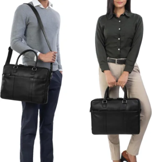Drake Sacoche d'affaires Cuir Vintage Sac Business Cuir Homme Femme - Vintage Sac Bureau Grand Format pour Bureau, Travail & Ordinateur Portable 15,6 Pouces Couleur:Noir