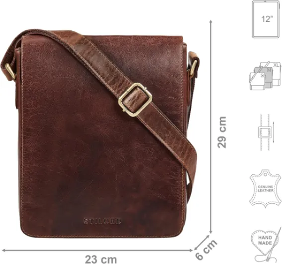 'Cosmo' Sac Bandoulière Homme Cuir Véritable Besace Compacte Format Moyen pour Tablette 12 Pouces Messenger Élégant Sacoche pour Documents A4 Sacs D'Épaule Kara - Cognac