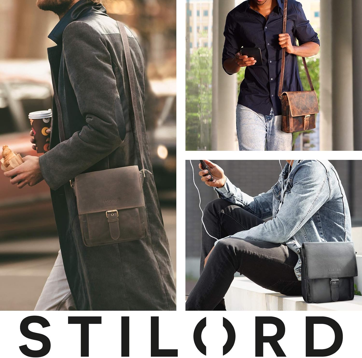 Nevio Sacoche pour Hommes en Cuir - Petite Messenger Bag Élégante Vintage - Sac à Bandoulière pour Tablette 10.1" Besace pour iPad en Cuir Véritable Couleur:Noir Kreta - Brun