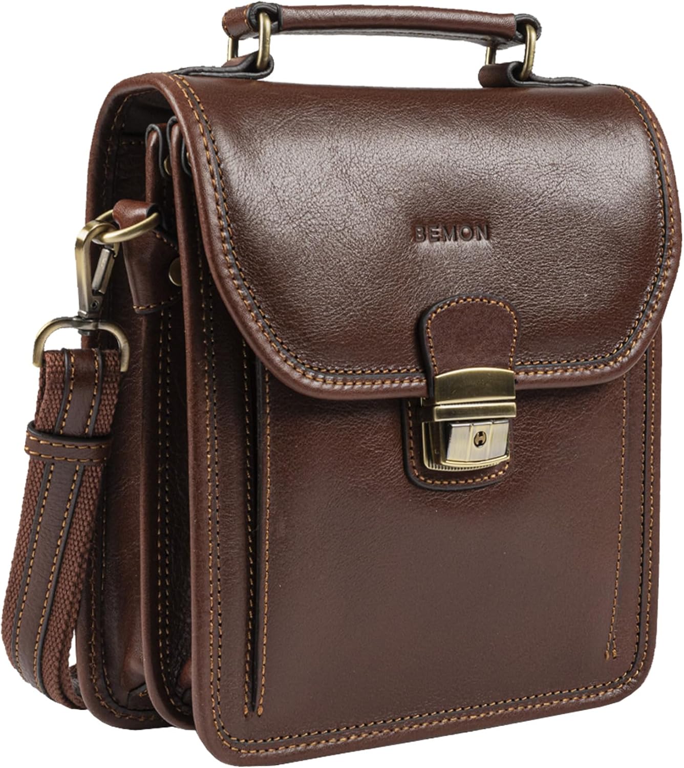 BEMON Sacoche Nino en Cuir Homme, Porté main ou bandoulière Marron