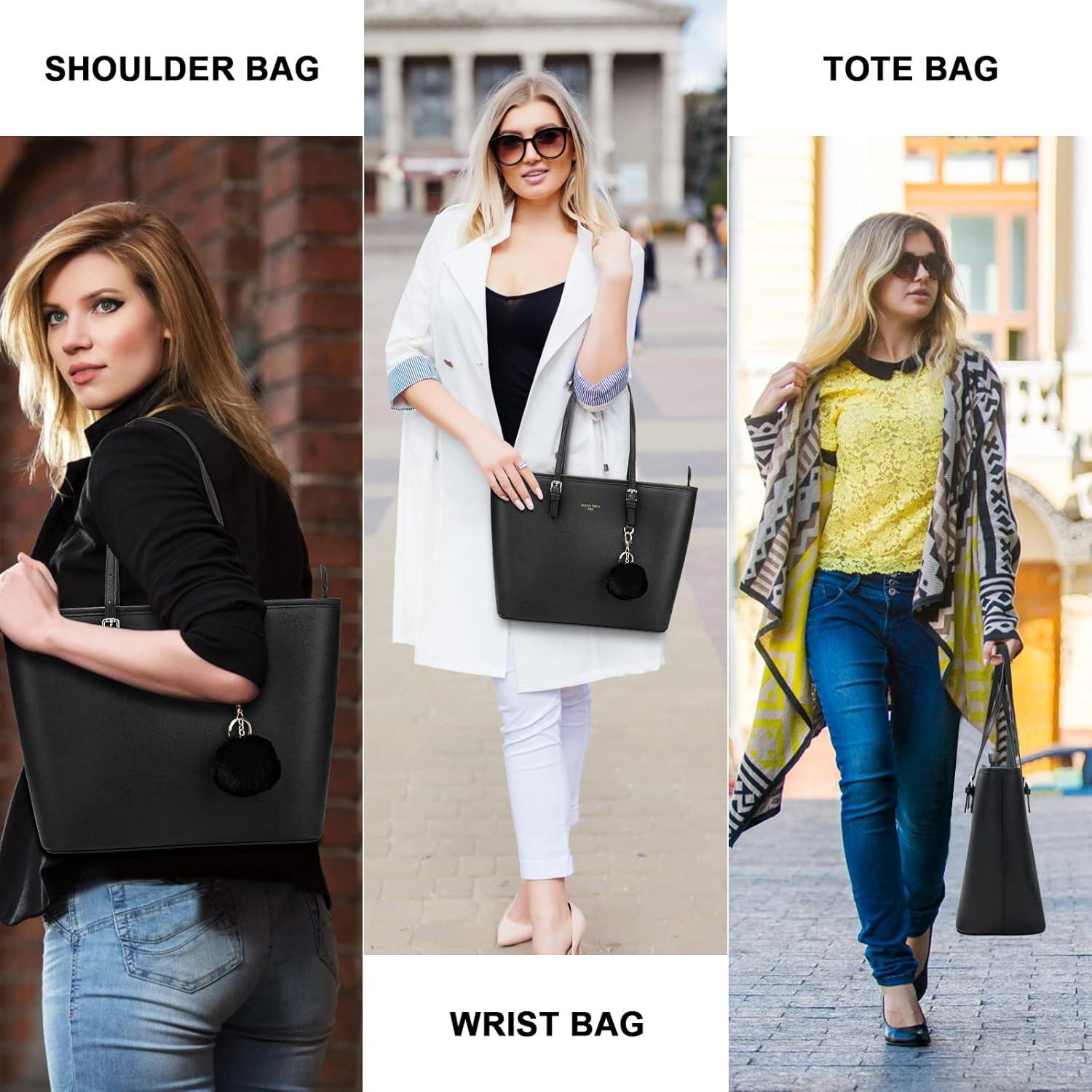 Cabas Femme, Sac à Main Femme, Cabas Fourre-Tout Cuir PU Rigide, Sac à Main Shopping Femme Grand Format, Shopper Porté Epaule Bandoulière Grande Capacité A4 Noir-01