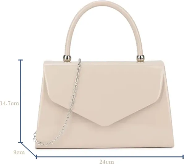 Fi9® BNWT Sac fourre-tout rétro en cuir verni pour mariage, soirée, fête, sac à main Nude Pâle