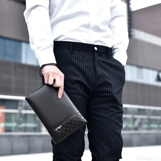 A-QMZL pochette pour homme Sac à main pour homme à la main Noir Nouveau Sac homme Cuir Élégant Grande Capacité Pochette avec fente pour cartes pour le travail Voyage Décontracté Bureau Sac