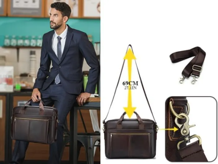 Sacoche Homme pour Ordinateur 15.6 Pouces Sac Homme Cartable Cadeau Homme Porte Document Cuir Véritable Rétro Sacoche Mallette de Voyage Travail 015-noir (15,6 Pouces)