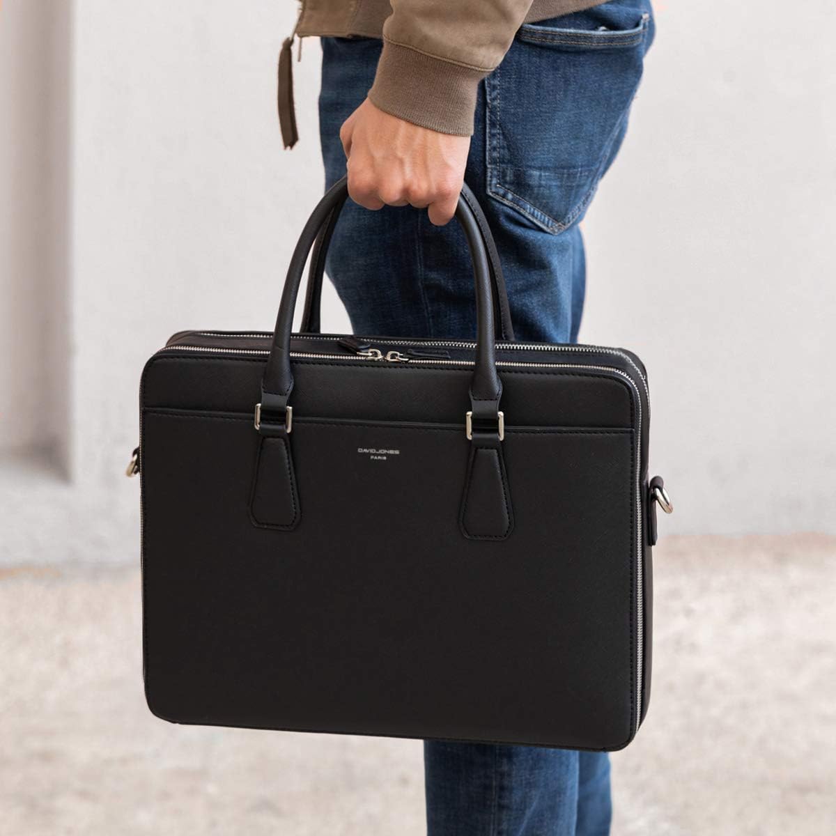 Sac à Main Business Porte-Document Cuir PU Rigide Homme - Cartable Travail Affaires Ordinateur Portable Multi Poche - Professionnel - Noir