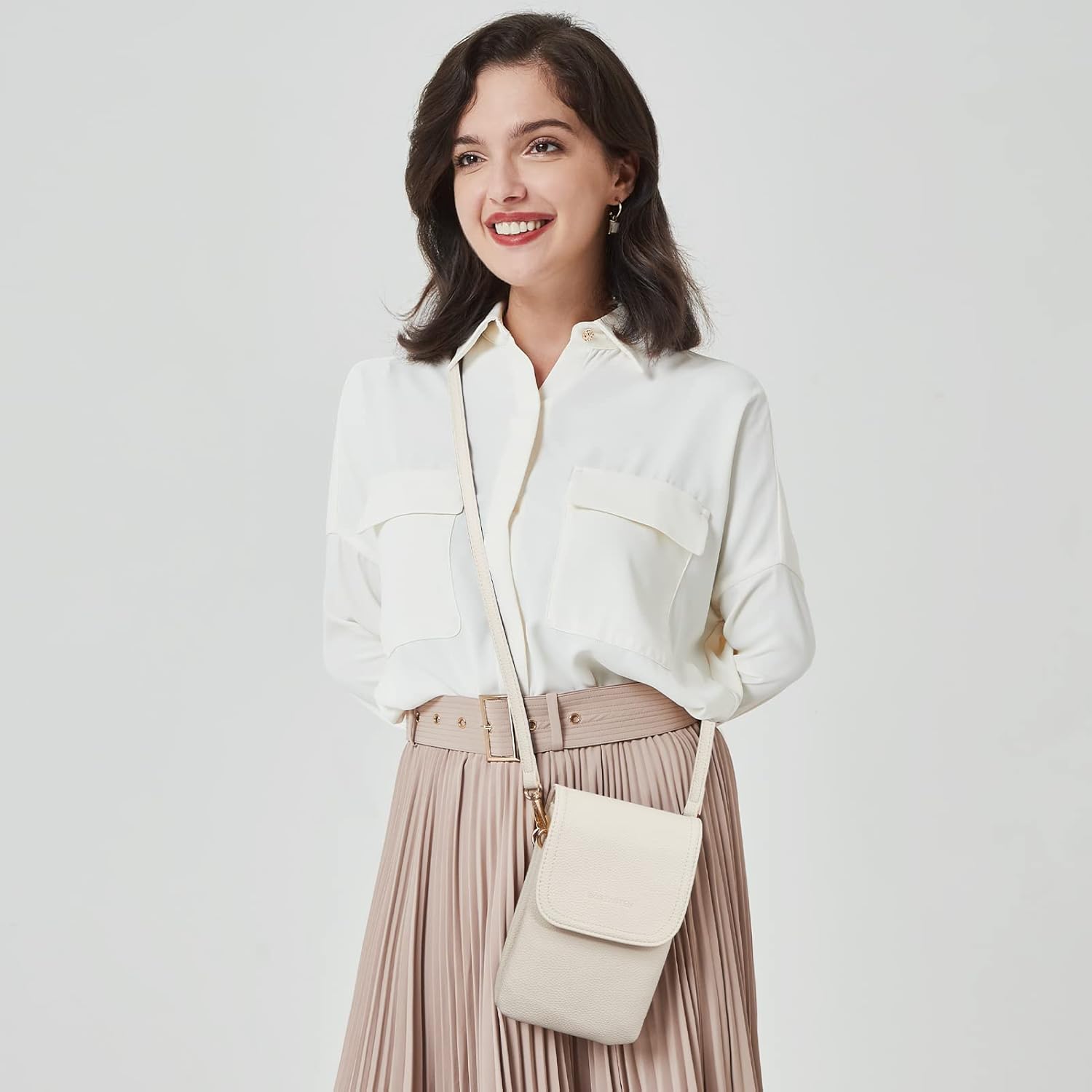 Pochette Telephone Portable, Sac Telephone Portable Femme Sacoche Bandoulière Pochette Portefeuille Sacoche Femme B-04-beige