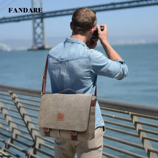 Toile Sacs bandoulière Sac de messager mallette Sacoche à Bandoulière Sac de messager sacoche ordinateur Canvas Sacs business Sac à main Homme Femme pour Collège Cours Travail Affaires Voyage Gris