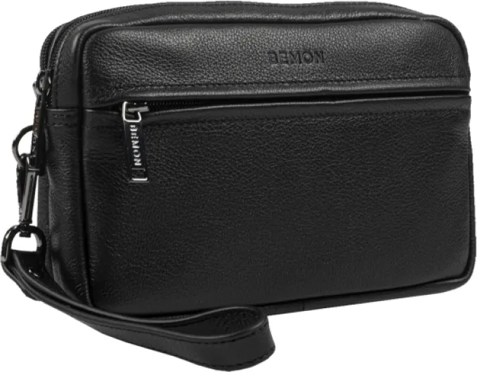 BEMON Pochette en cuir grainé pour homme Enzo, porté main, 15 x 23 x 4 cm