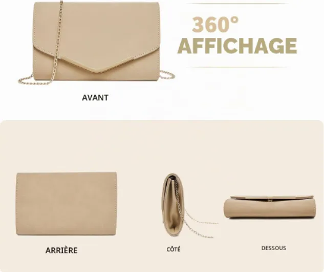 Pochette Femme en Daim avec Chaîne - Mini Sac à Main de Soirée, Clutch Pratique pour Mariage et Saint-Valentin, Idéal pour Fêtes et Cérémonies Kaki