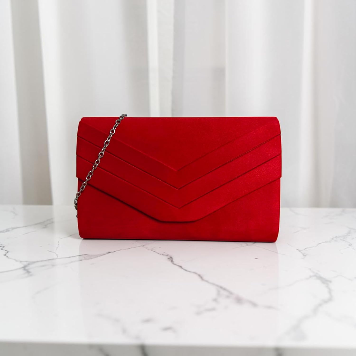 Fi9® Sac à main élégant en daim Style enveloppe Mariage Soirée Fête - Élégant Rouge