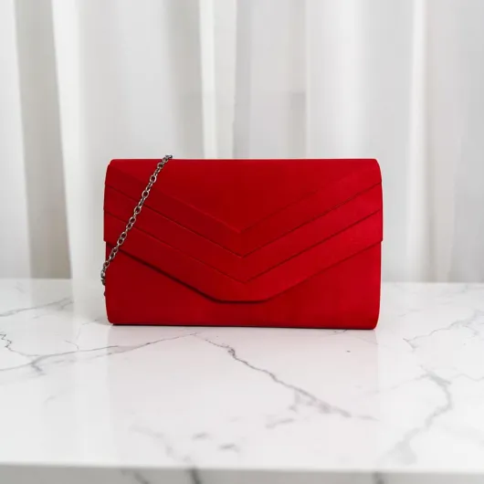 Fi9® Sac à main élégant en daim Style enveloppe Mariage Soirée Fête - Élégant Rouge
