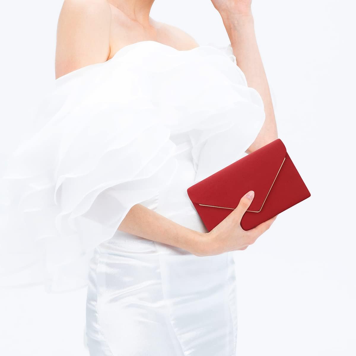 BBjinronjy Sac de soirée pour femme - Sac à main pour fête de mariage, cocktail, bal de fin d'année, sac à bandoulière en daim synthétique avec chaîne amovible Rouge