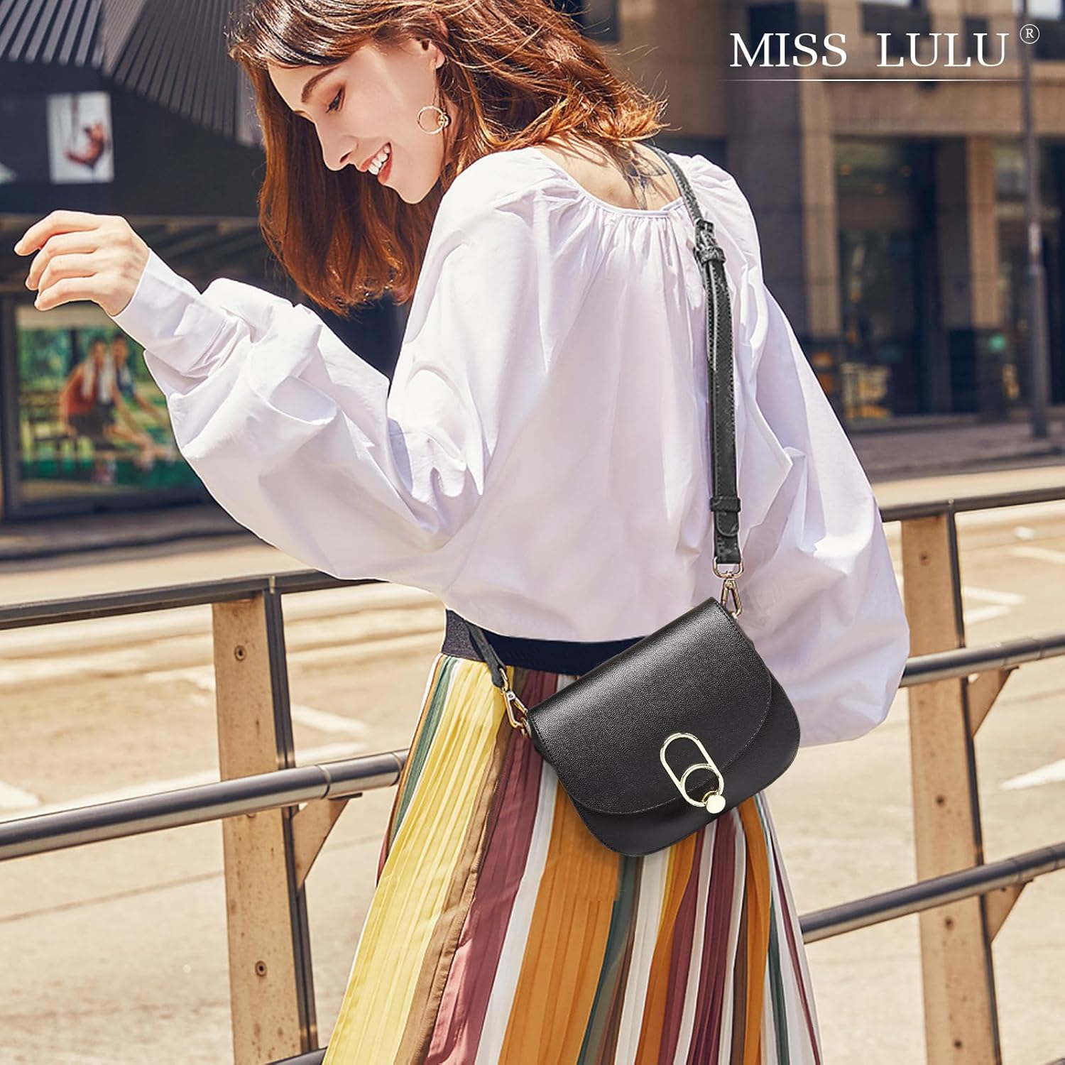 Sac Bandoulière Femme Élégant Petit en Simili Cuir avec Rabat et Boucle Métallique, Sac à Main avec Poches Multiples et Fermeture Éclair, Idéal Travail, Sorties et Quotidien Noir