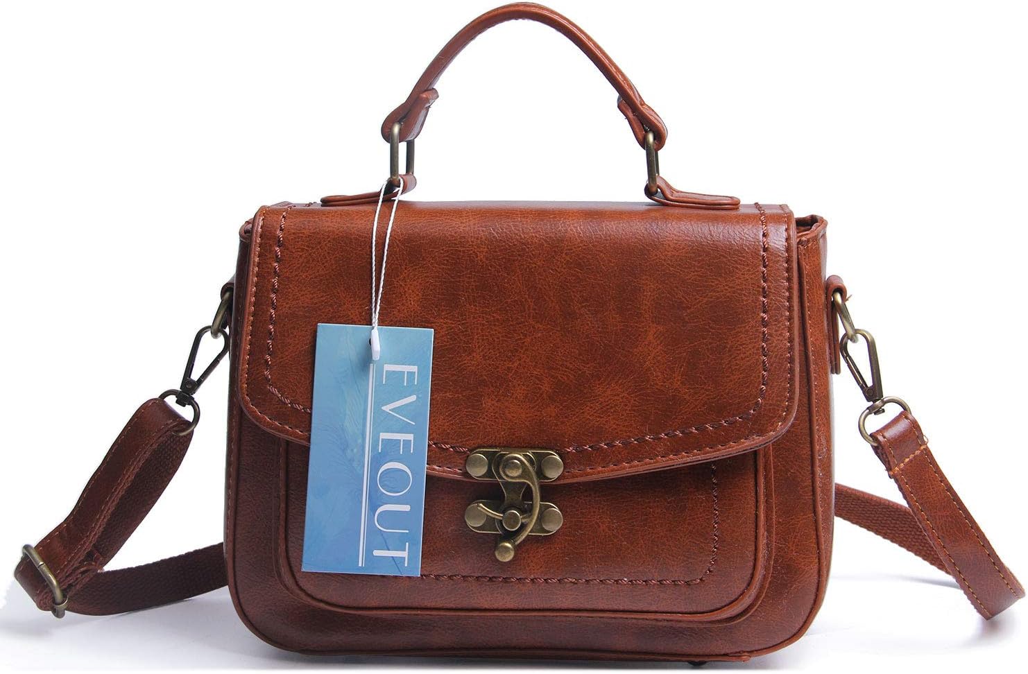 EVEOUT Sac à Bandoulière pour Les Femmes Rétro Sac Fourre-Tout Sac à Main Classique Vintage Poignée Supérieure Verrou Tournant Unique - Brown