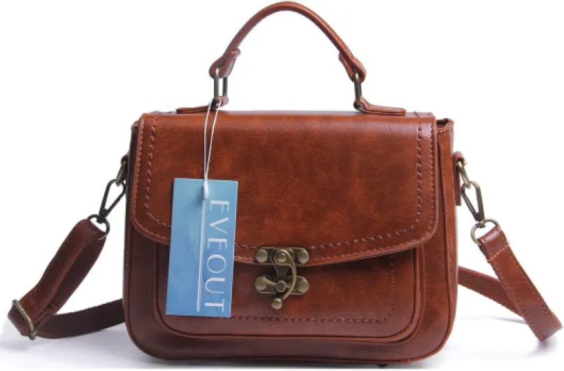 EVEOUT Sac à Bandoulière pour Les Femmes Rétro Sac Fourre-Tout Sac à Main Classique Vintage Poignée Supérieure Verrou Tournant Unique - Brown