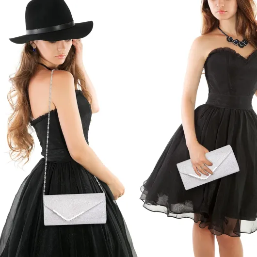 Pochettes Enveloppe et Clutches Femme, Chic Sac à Main Bandoulière de Soirée en Paillettes Brillant Argenté avec Chaîne, Caba Sacoche pour Mariage Fete Bal Voyage