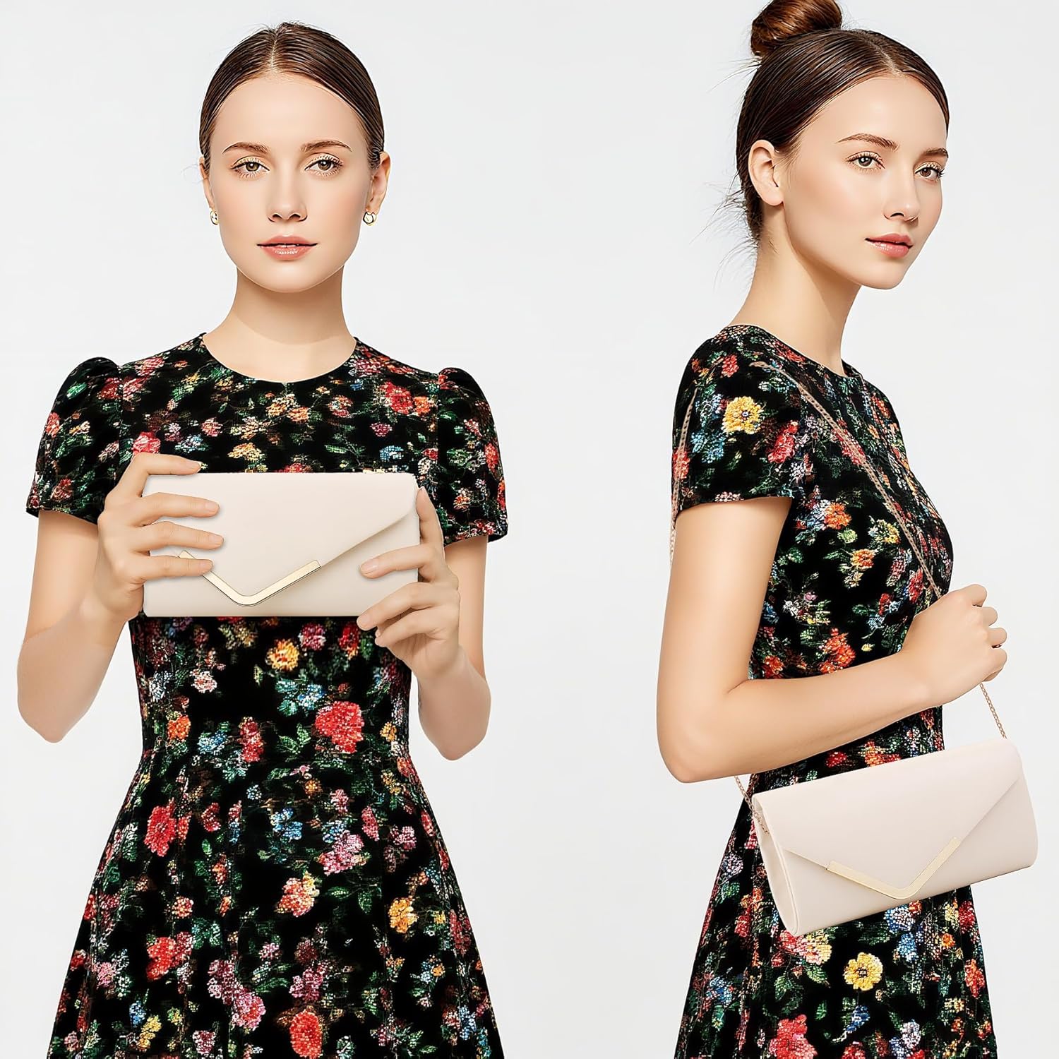 Pochettes et Clutches Femme, Sac a Main Femme Élégant en Cuir Abricot avec Chaîne Détachable, Pochette Ceremonie Mariage Chic Sac Soiree, Bandoulière Clutch Sacoche pour Fete Bal Voyage Nude