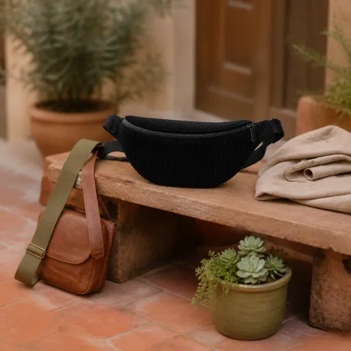 Sac banane en velours côtelé noir : l’allié chic des sacs bandoulière