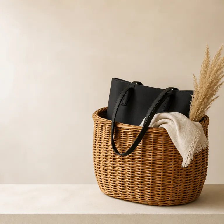 Panier en osier et sac cabas noir : l’alliance chic entre style bohème et sac fourre-tout