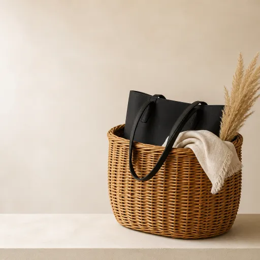 Panier en osier et sac cabas noir : l’alliance chic entre style bohème et sac fourre-tout